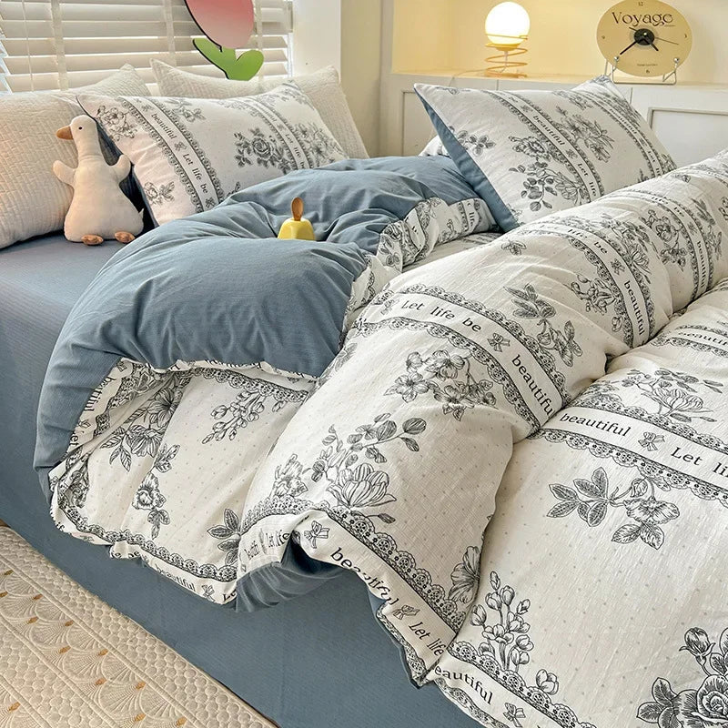 DecorBites™ Double-Layer Yarn Printed Cotton Quilt Cover Set - Queen/King/Double/Single Bed