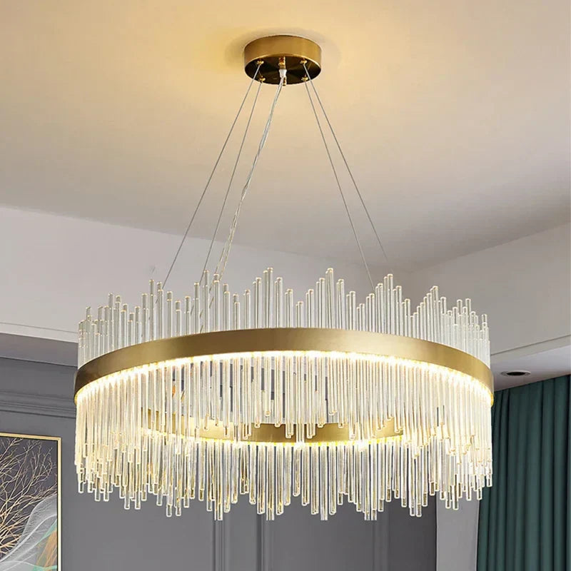 Gold Crystal Circle Chandelier 80cm Dimmable
