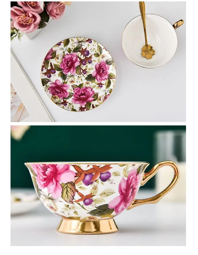 DecorBites™ Bone China Tea Cup Set with Saucer Spoon - Elegant Black Tea Party Coffeeware