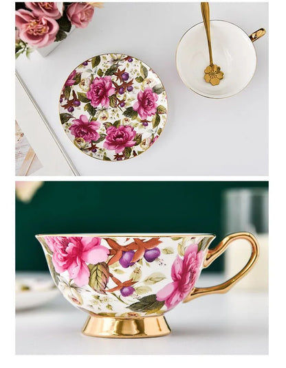 DecorBites™ Bone China Tea Cup Set with Saucer Spoon - Elegant Black Tea Party Coffeeware