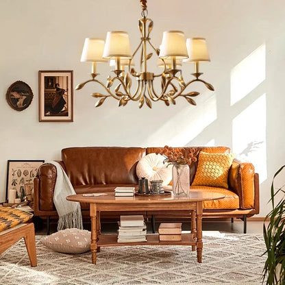 DecorBites™ Gold Copper Chandelier with Fabric Shades & LED Lighting