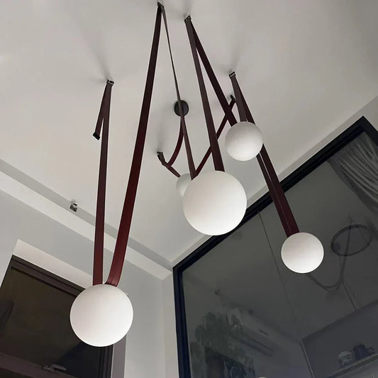 DecorBites™ Leather Glass Ball Pendant Light for Living Room, Adjustable Belt DIY Fixture