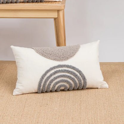 DecorBites™ Geometric Embroidery Boho Loop Tufte Cotton Canvas Cushion Cover 45x45/30x50cm