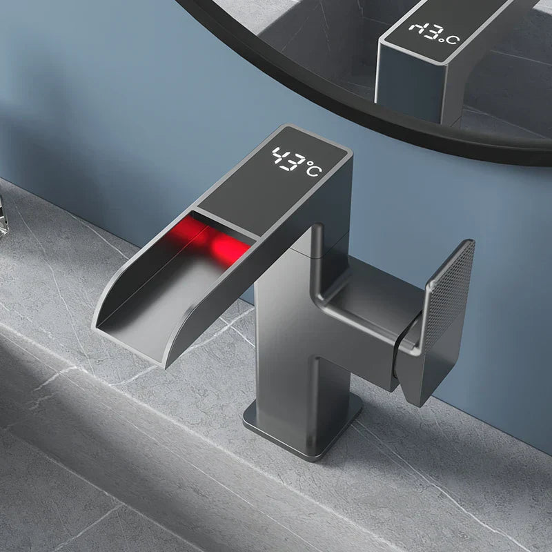 DecorBites™ LED Waterfall Basin Faucet with Temperature Display - 360° Rotation
