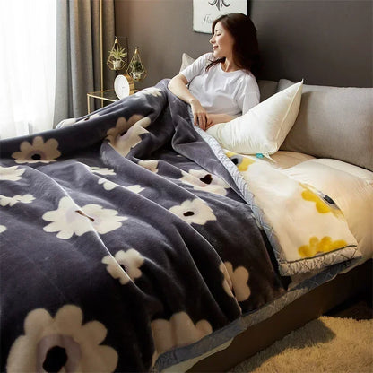 DecorBites™ Cozy Flocked Raschel Blanket | Soft & Warm Double-Sided Winter Bedding