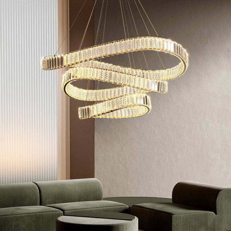 DecorBites™ Irregular Steel & K9 Crystal LED Pendant Chandelier for Foyer, Dimmable Lighting