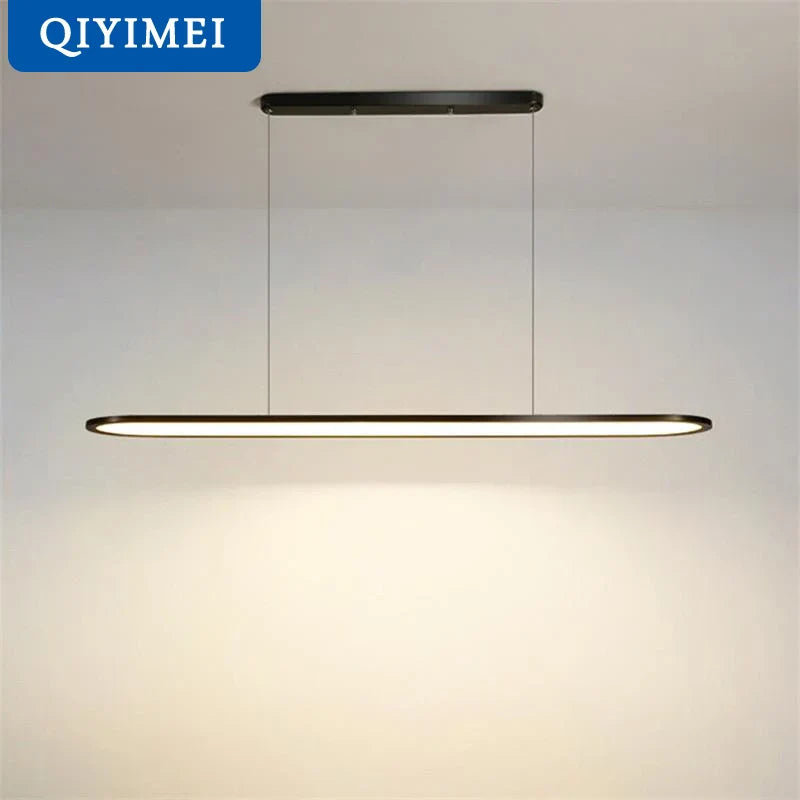 Modern black metal pendant lights with sleek elongated oval design and warm white led illumination by DecorBites LED pendant
