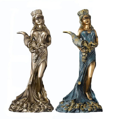 DecorBites™ Greek Wealth Goddess Fortuna Figurine Plouto Fortune Sculpture Decor Gift