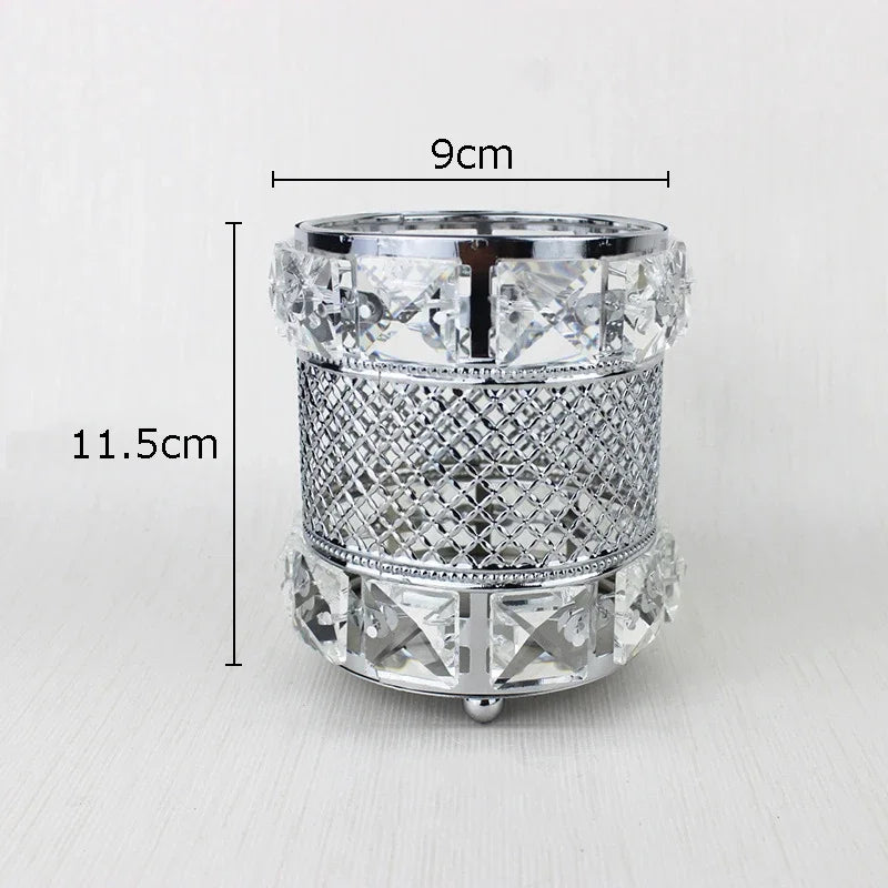 DecorBites™ Gold Plated Hollow Glass Jar: Elegant Makeup Brush & Pen Holder