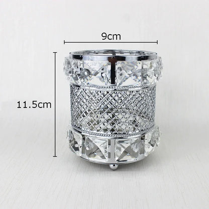 DecorBites™ Gold Plated Hollow Glass Jar: Elegant Makeup Brush & Pen Holder