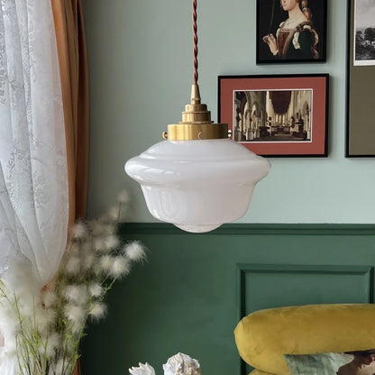 DecorBites™ Cream Glass LED Pendant Brass Hanging Lamp for Kitchen Restaurant Living Room