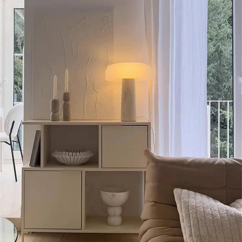 DecorBites™ Cream Marble Table Lamp: Modern LED Bedroom Lighting Fixture