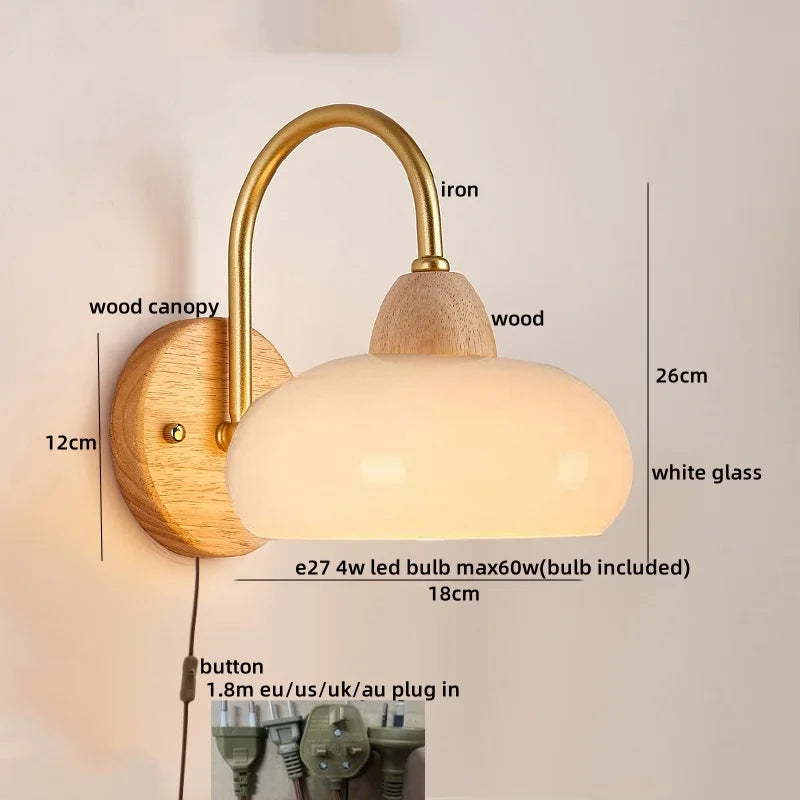 DecorBites™ Glass Wood LED Wall Lights Decor for Bedroom Living Room Coffee Mirror Bedside Lamp