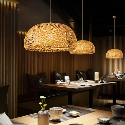 Hand-Knitted Japanese Style Bamboo Weave Pendant Light