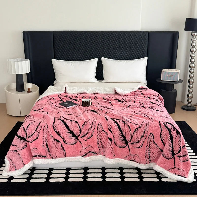 Leaf Jacquard Flannel Blanket