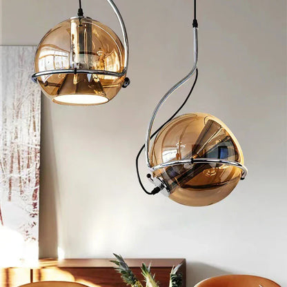 DecorBites™ Industrial Amber Glass Pendant Light Adjustable Chandelier for Kitchen Bedroom Hallway
