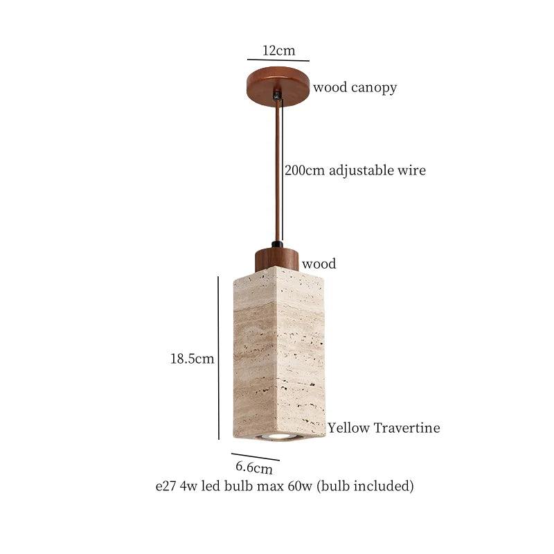 DecorBites™ Japanese Stone LED Pendant Lamps Yellow Travertine Wabi Sabi Hanging Light