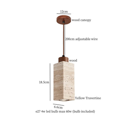 DecorBites™ Japanese Stone LED Pendant Lamps Yellow Travertine Wabi Sabi Hanging Light