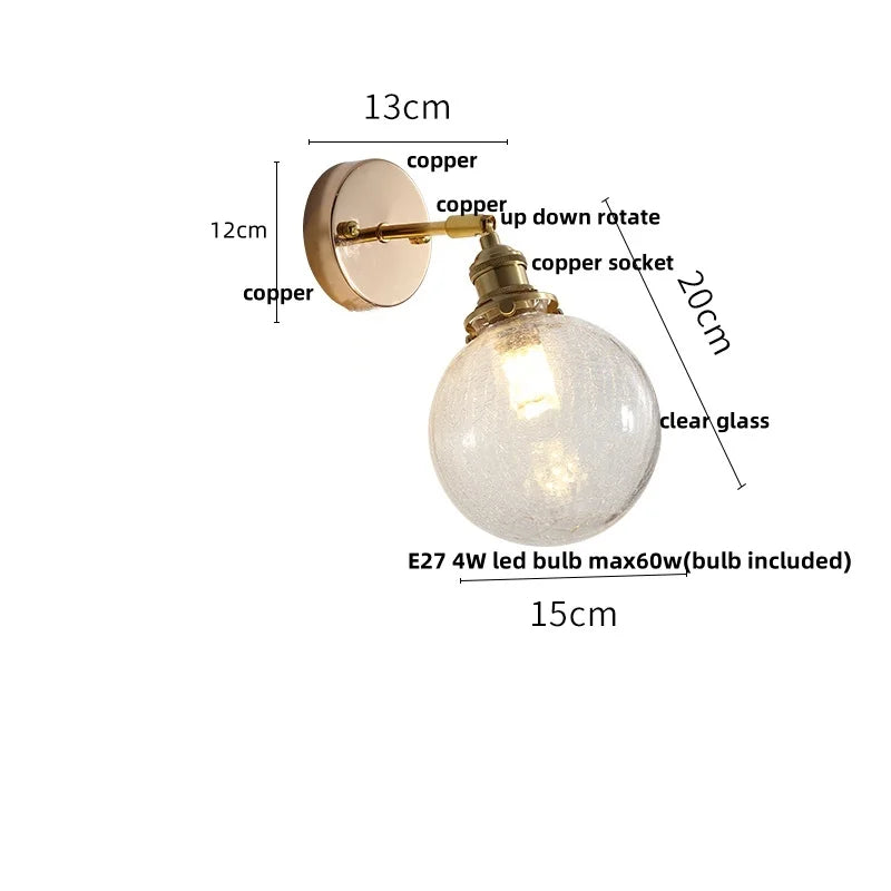 DecorBites™ Glass Rotate Copper Wall Sconce | Pull Chain Switch LED Light Fixture