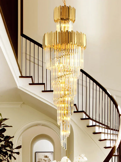 DecorBites™ Golden Luxury Hotel Lobby Crystal Chandelier for Multi-Story Staircase Lighting