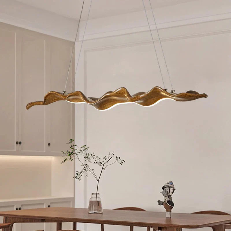 Wood Leaf Pendant Light 130cm Remote Dimming