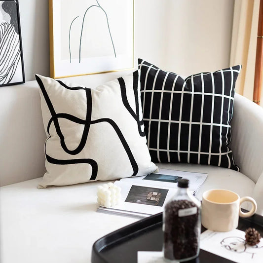 DecorBites™ Geometric Line Embroidered Suede Pillowcase for Sofa Bed Living Room