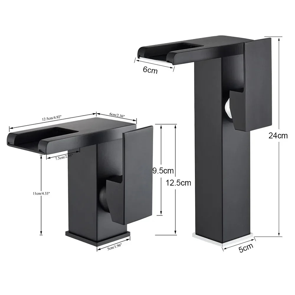 Black Waterfall Basin Faucet With Hydroelectric Mixer