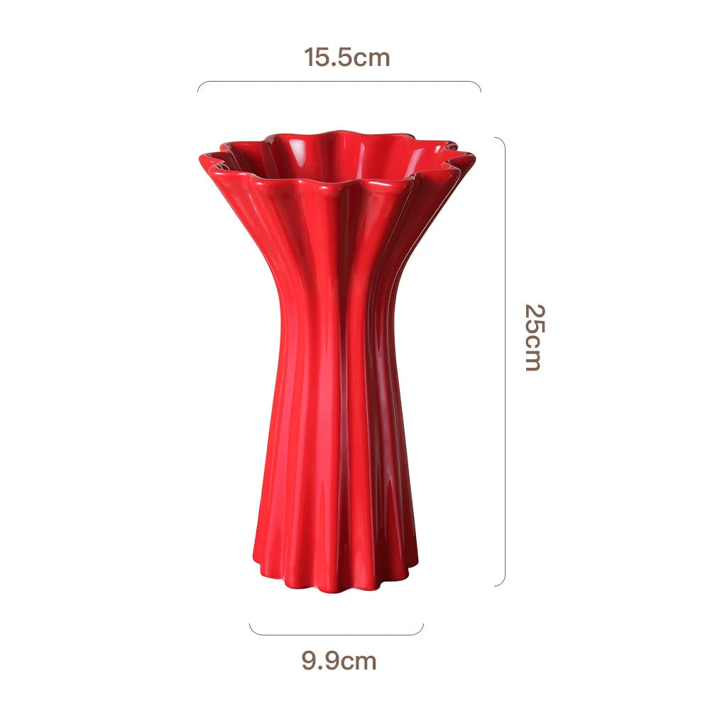 DecorBites™ Geometric Fold Pattern Ceramic Vase Red Floral Arrangement Terrarium Home Decor