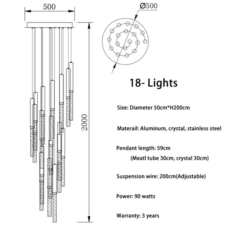 DecorBites™ Crystal LED Chandelier for Staircase & Living Room