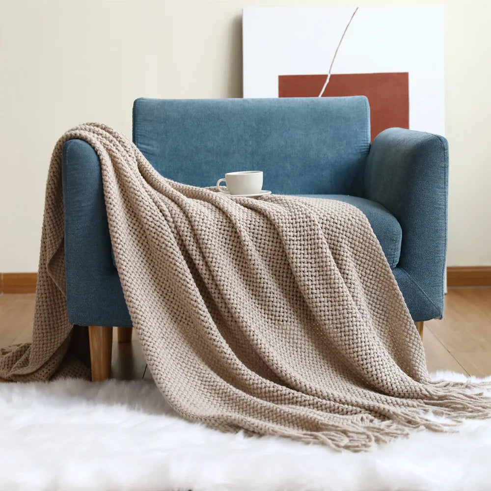 DecorBites™ Knitted Nordic Sofa Blanket - Soft Wool Blend Bed End Towel for Hotel Bedroom Decor