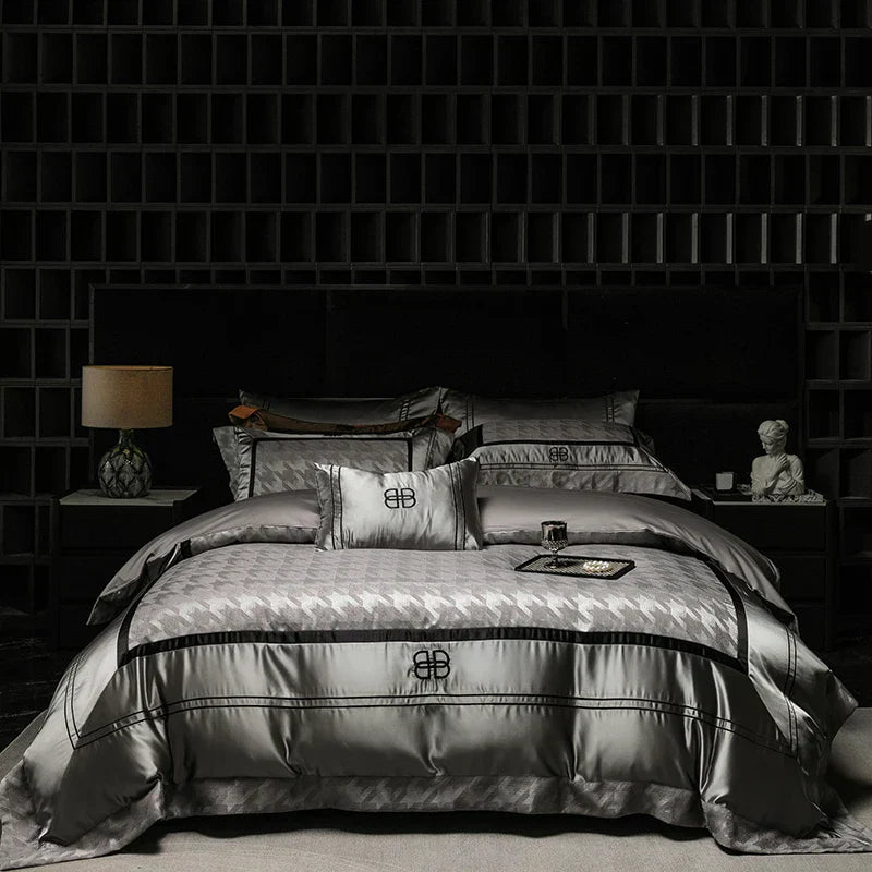 DecorBites™ Luxe Brocade Jacquard Bedding Set with Egyptian Cotton & Embroidery