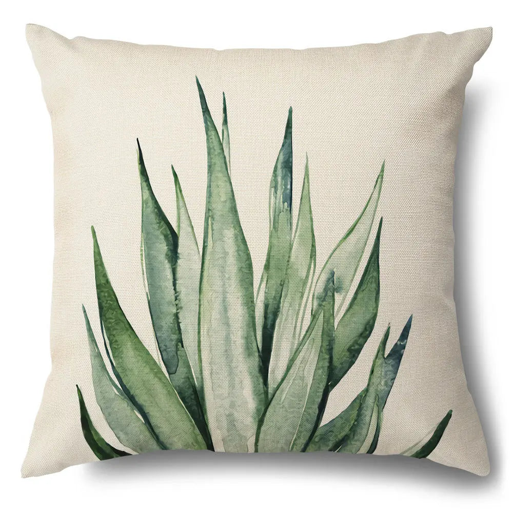 DecorBites™ Green Leaves Decorative Pillow Case - Simple Style Cotton Linen Sofa Cushion Cover