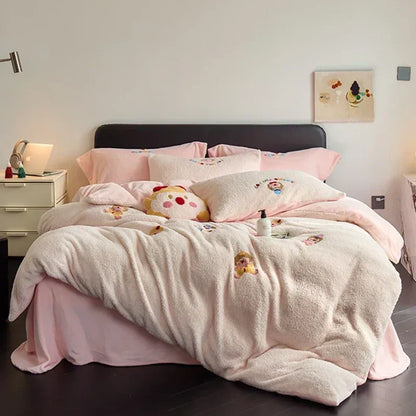 DecorBites™ Full Matte Ant Velvet Winter Duvet Set Queen Bedding Warmth Fluffy Blanket