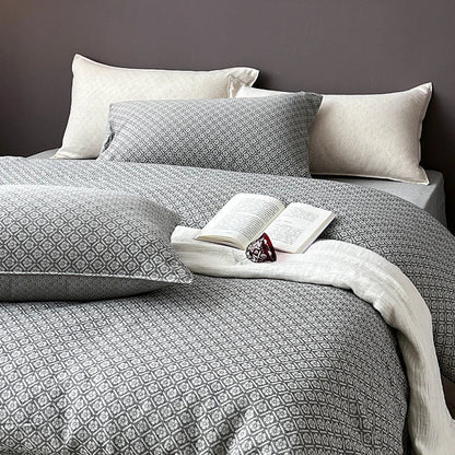 DecorBites™ Linen Cotton Jacquard Bedding Set with Duvet, Sheet, and Pillowcases