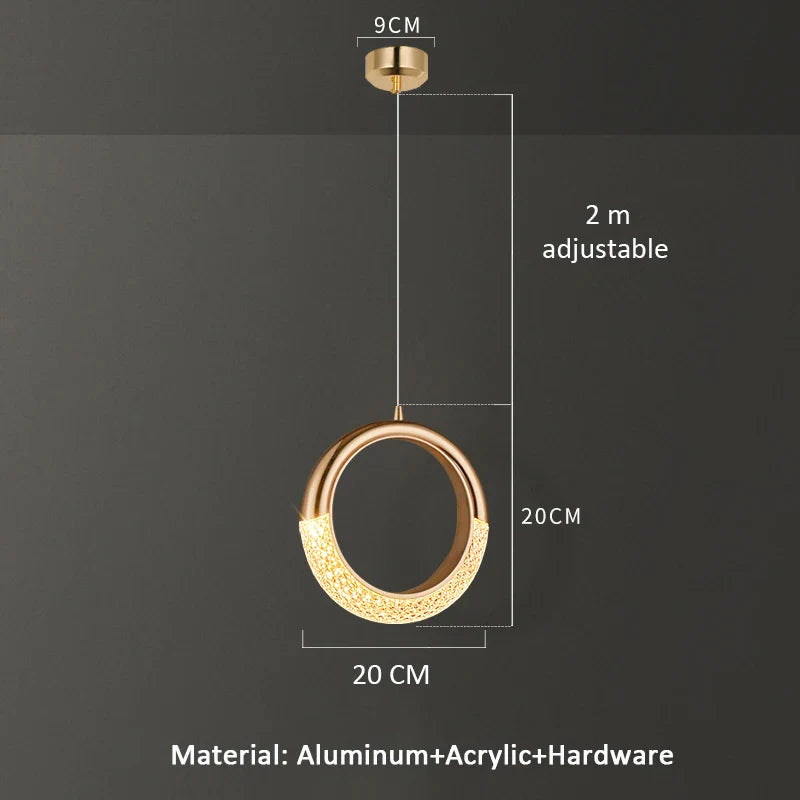 Modern Ring Pendant Light in Acrylic and Plated Metal