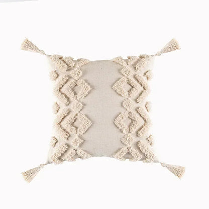 DecorBites™ Geometric Tufted Tassel Pillow Cover - Handcrafted Boho Chic Cushion Cover