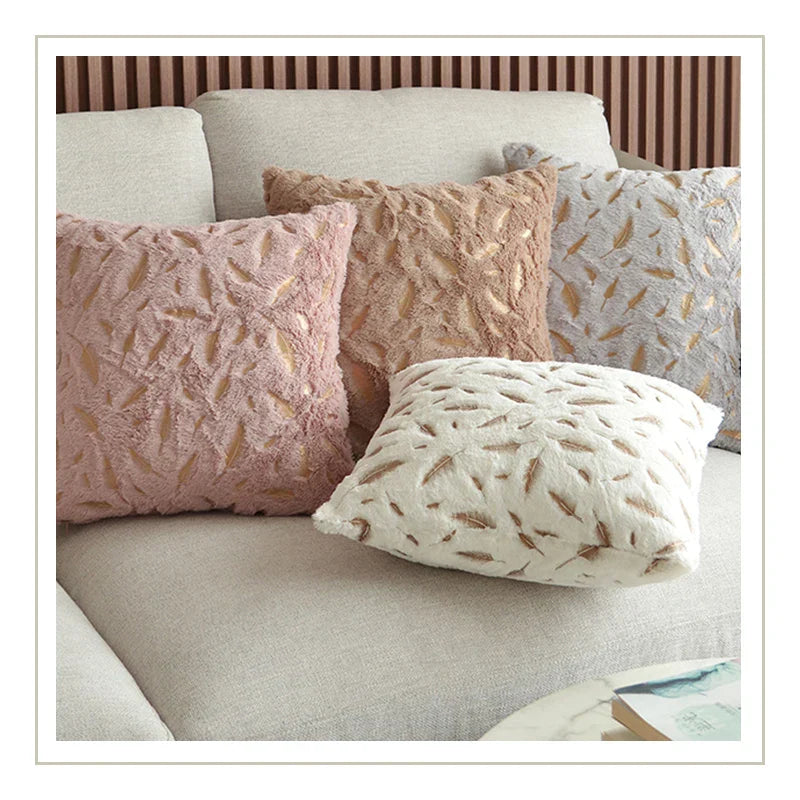 Gold Feather Velvet Pillow