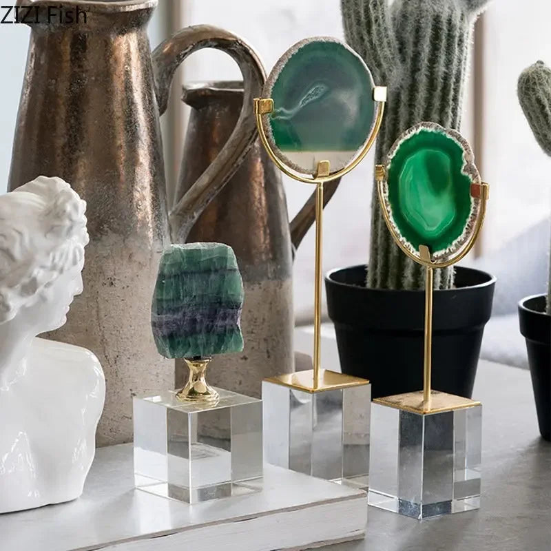 DecorBites™ Crystal Base Ornaments: Agate/Fluorite Artwork, Modern Crafts Room Decor