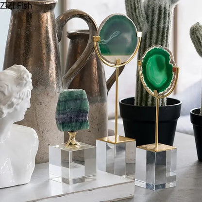 DecorBites™ Crystal Base Ornaments: Agate/Fluorite Artwork, Modern Crafts Room Decor