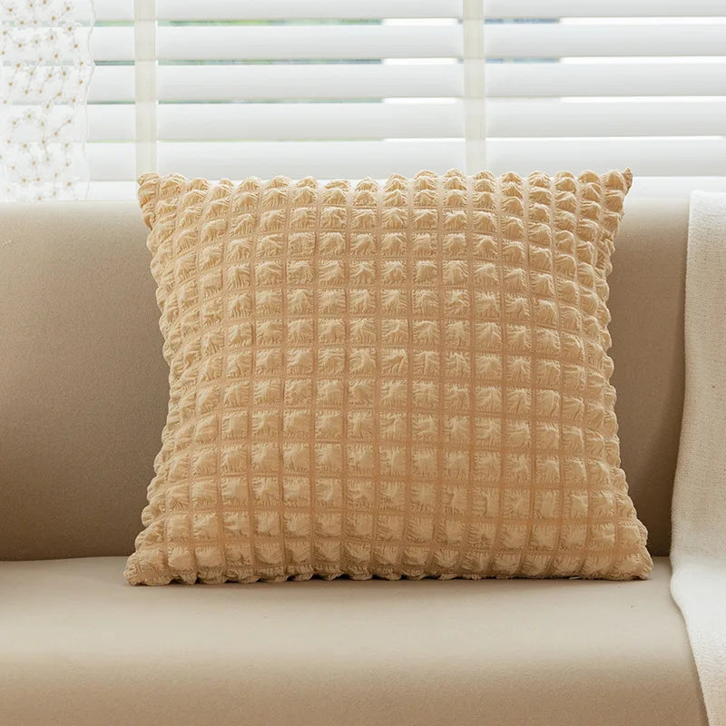 DecorBites™ Cream Style Elastic Puff Plaid Cushion Cover 45*45CM Home Decor