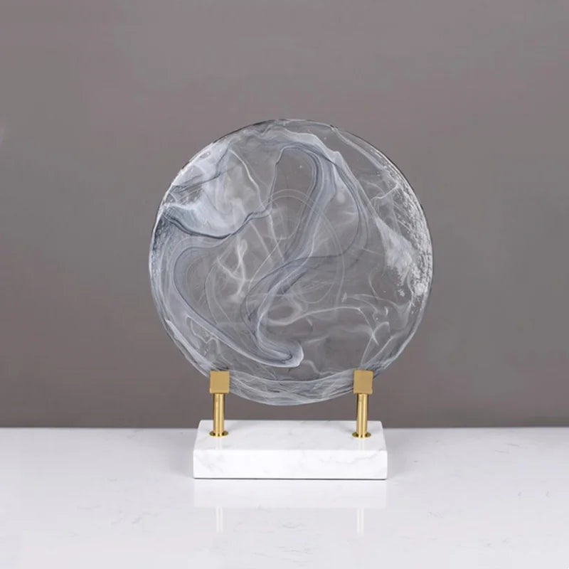 DecorBites™ Glass Geometric Disk Marble Cake Craft Home Decor Figurines