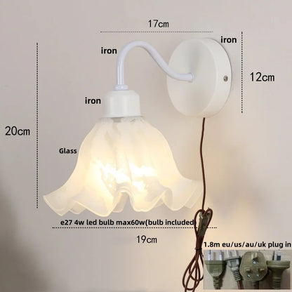 DecorBites™ Glass Iron LED Wall Sconce Pull Chain Switch Stair Light Fixture for Bedroom