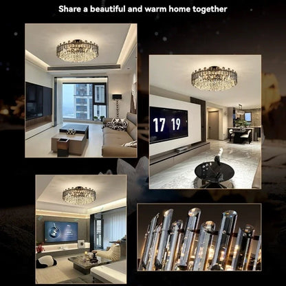 DecorBites™ Gold Crystal Ceiling Chandelier: Luxury Modern LED Pendant for Home Décor