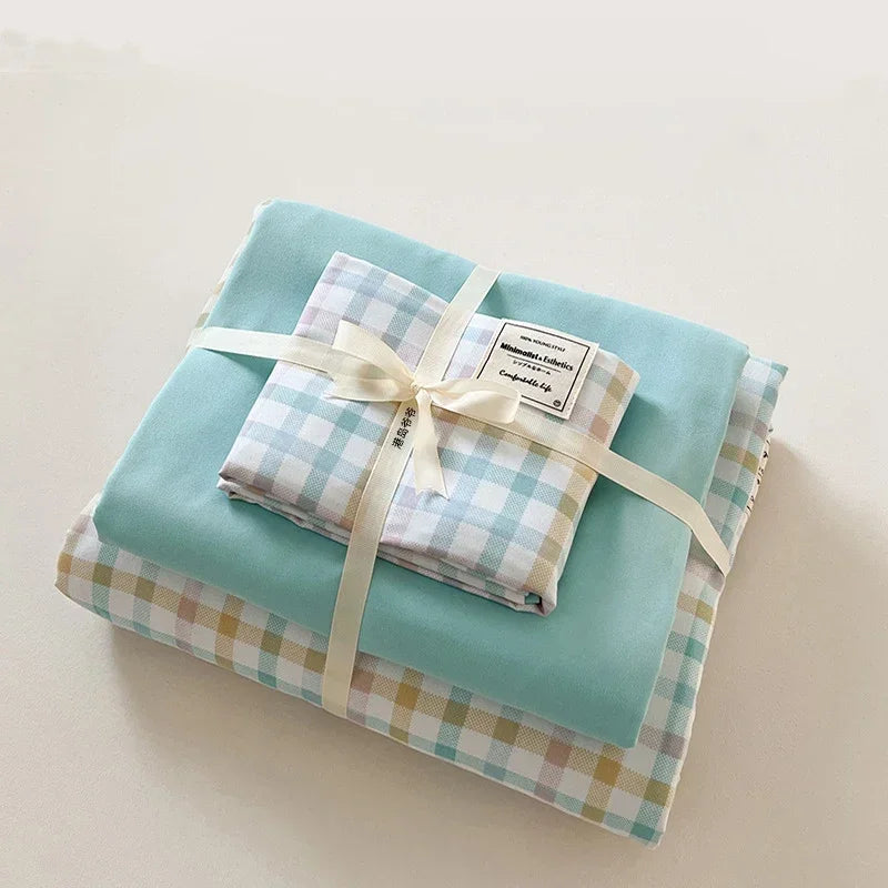 DecorBites™ Japanese Grid Print Bed Set in Washed Cotton for Summer Comfort