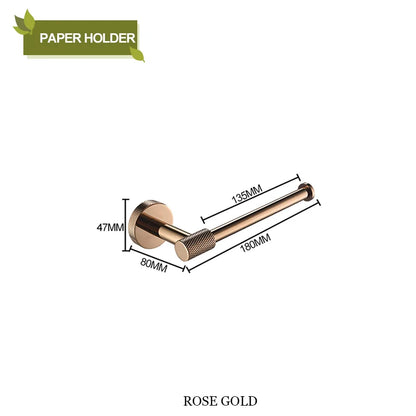 DecorBites™ Bathroom Accessories Set: Rose Gold Chrome Hook, Brushed Gold Towel Rack, Stainless Steel Toilet Paper Holder