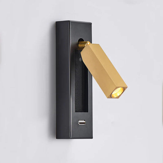 DecorBites™ Black Brass Wall Sconce with USB Port and Switch, 3W Spotlight for Bedroom
