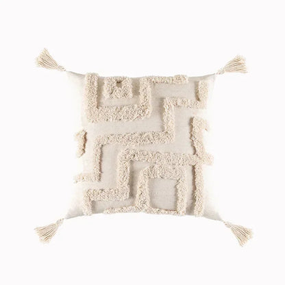 DecorBites™ Geometric Tufted Tassel Pillow Cover - Handcrafted Boho Chic Cushion Cover