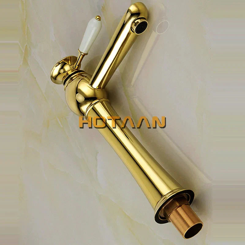 Gold Ceramic Basin Faucet Deck-Mounted Design