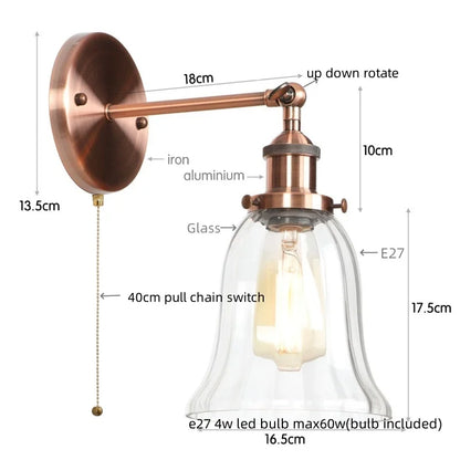 DecorBites™ Industrial Clear Glass Wall Sconce Light for Stair, Foyer, Bedroom.