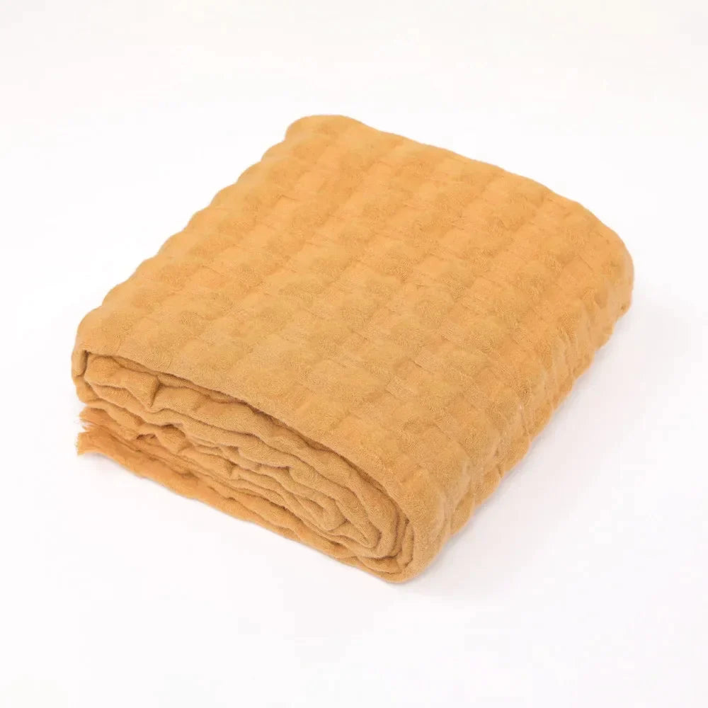 DecorBites™ Knitted Waffle Blanket Throw - Multi-Season Sofa Cover, Bedspread, and Nap Bed End Towel